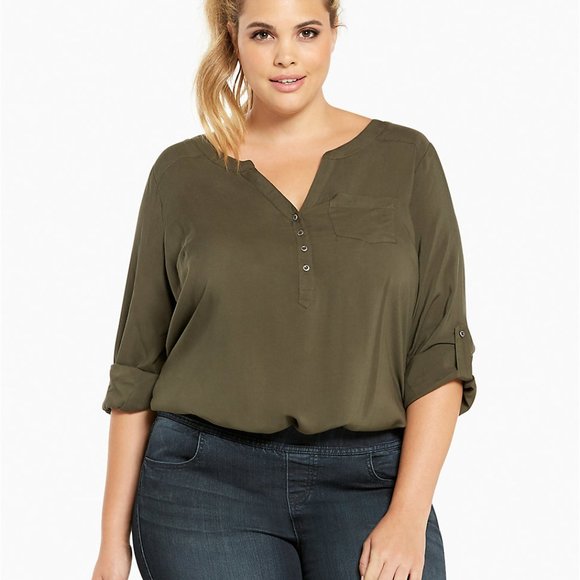 torrid Tops - Torrid Challis Pullover Green Top
